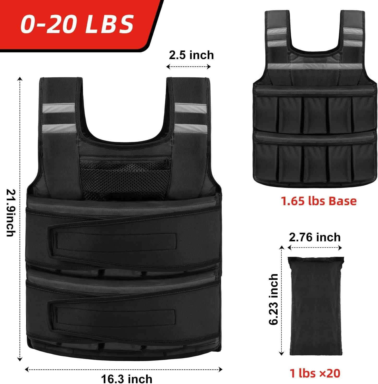 Adjustable Weighted Vest for Women and Men, 1-11 lbs/2-22 lbs/2-32 lbs Weighted Vest for Running, Walking, Strength Training with Reflective Strip & Storage Bag