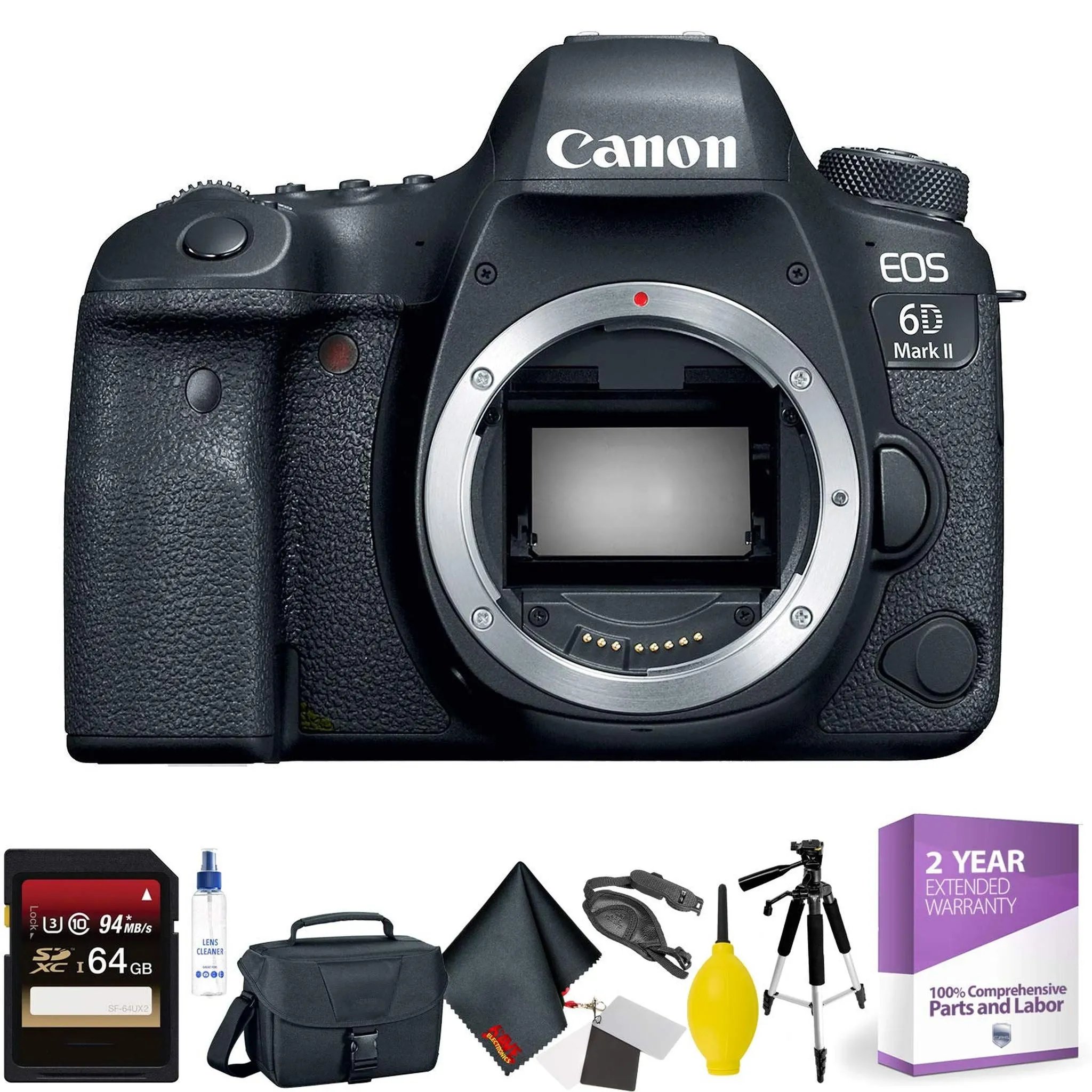 Canon EOS 6D Mark II DSLR Camera (Body Only)   64GB Memory Card   Mega Accessory Kit   1 Year Warranty Advanced Bundle