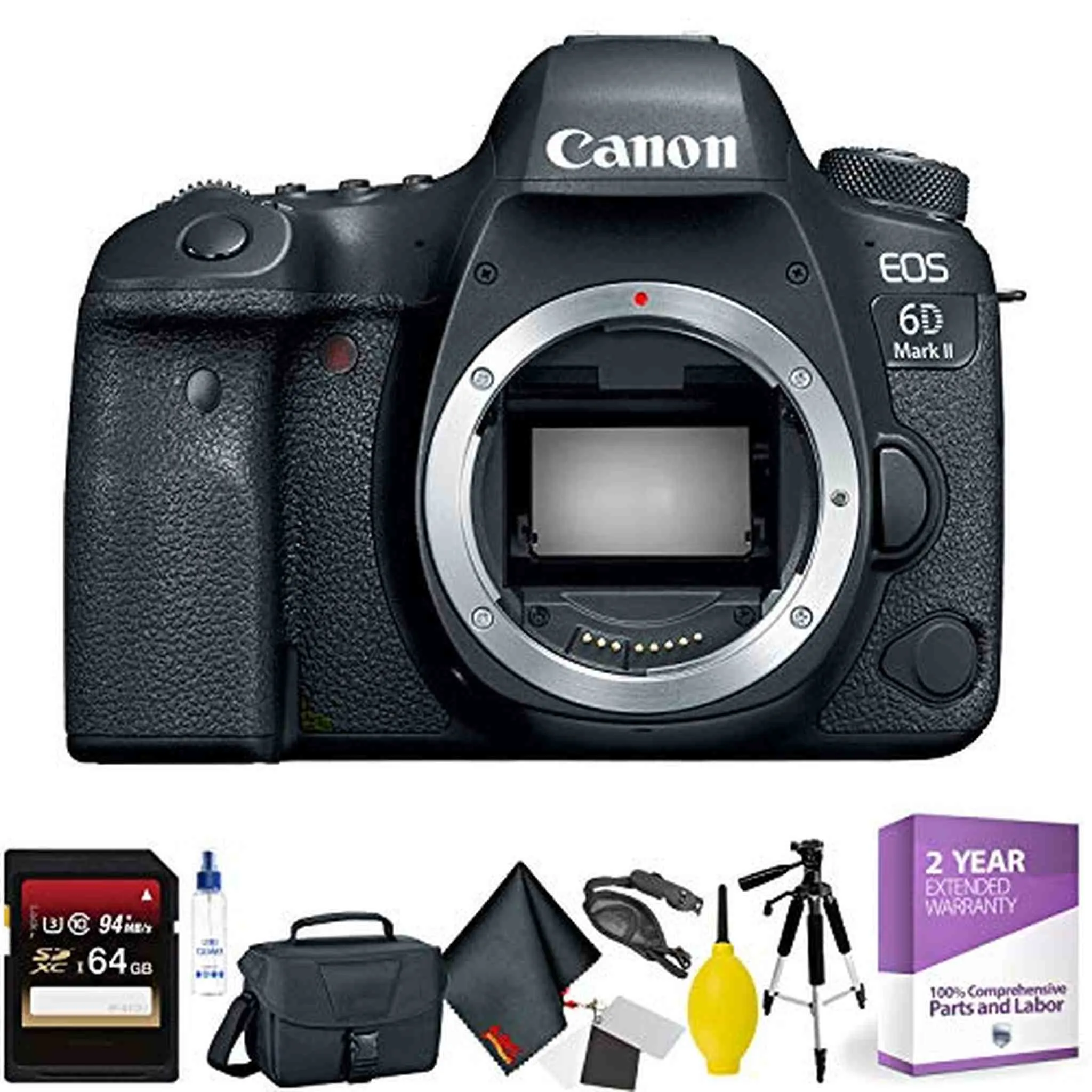 Canon EOS 6D Mark II DSLR Camera (Body Only)   64GB Memory Card   Mega Accessory Kit   1 Year Warranty Advanced Bundle