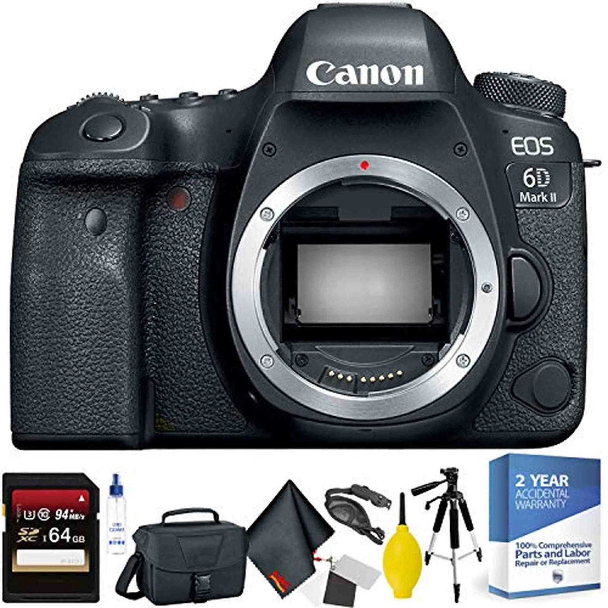 Canon EOS 6D Mark II DSLR Camera (Body Only)   64GB Memory Card   Mega Accessory Kit   2 Year Accidental Warranty Base Bundle