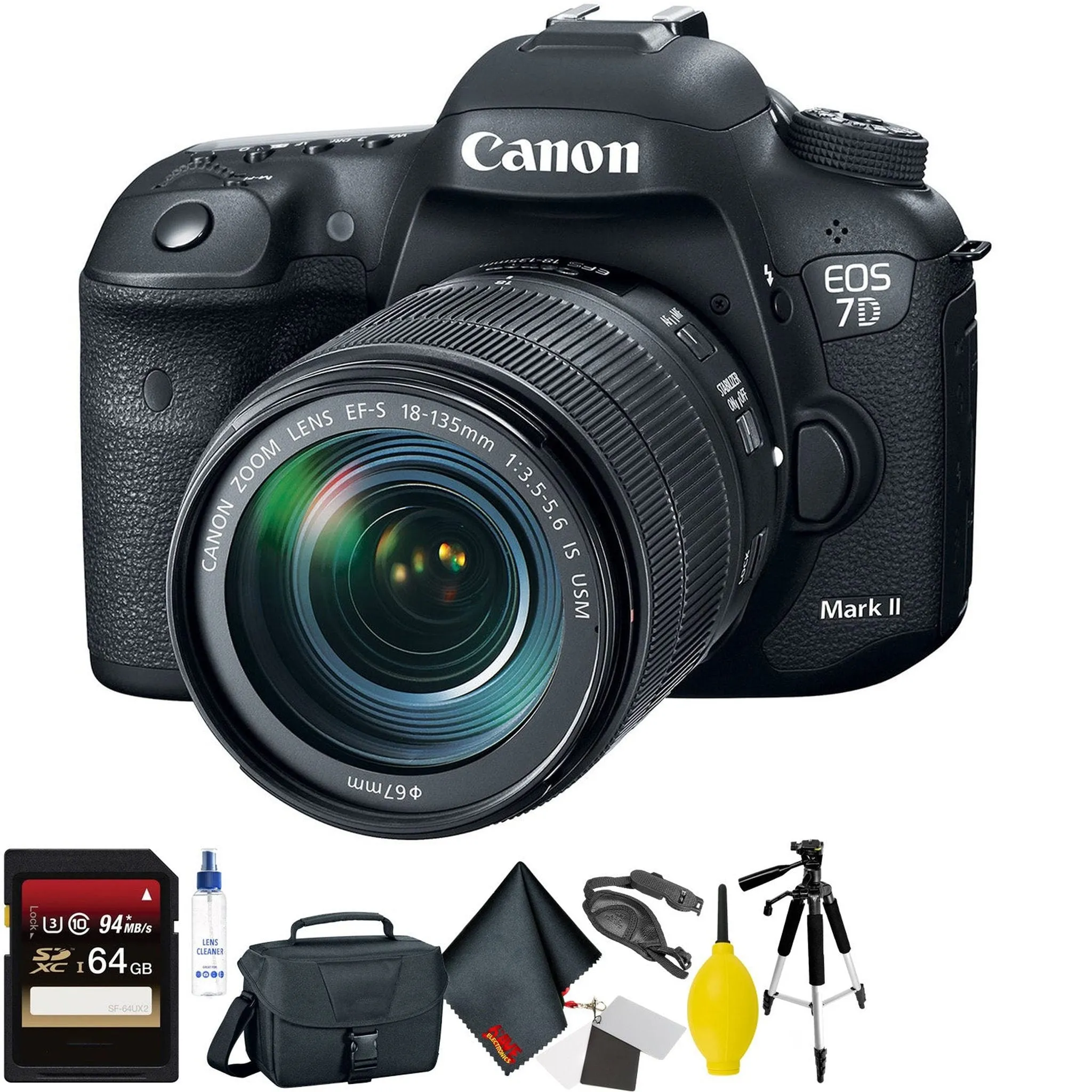 Canon EOS 7D Mark II DSLR Camera with 18-135mm f/3.5-5.6 is USM Lens & W-E1 Wi-Fi Adapter   64GB Memory Card   Mega Acce