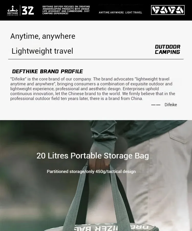 Difeike Tofu Bag Outdoor Camping Equipment Storage Bag 20L Outdoor Cooking Utensils Lighting Tools Large Capacity Supplies