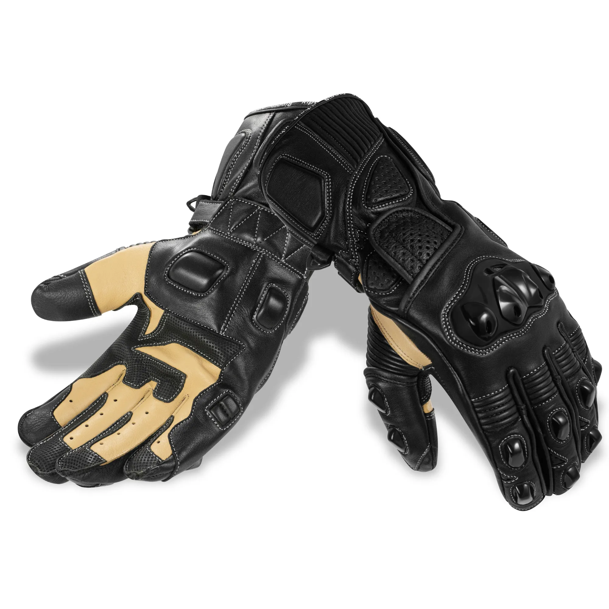 Genuine Leather Full Gauntlet Motorcycle Gloves - Brown