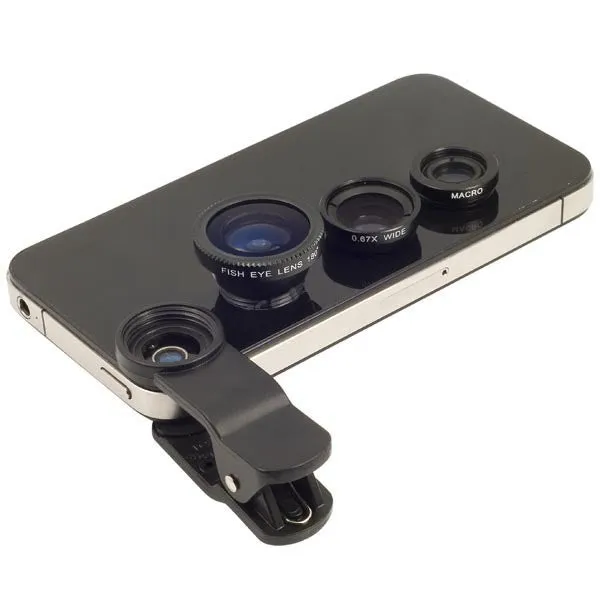 niversal 3 In 1 Clip-on Fish Eye Macro Wide Angle Mobile Phone Lens Camera kit for iPhone 4 5 6 Samsung S4 S5 note2 3 MOTOROLA