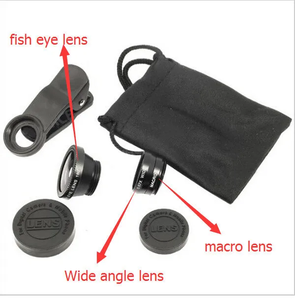 niversal 3 In 1 Clip-on Fish Eye Macro Wide Angle Mobile Phone Lens Camera kit for iPhone 4 5 6 Samsung S4 S5 note2 3 MOTOROLA