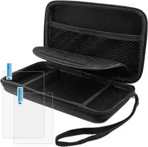 Protective Case Compatible New 3DS XL & Screen Protectors, AFUNTA 2 Pcs Tempered Glass for Top Screen & HD Clear PET Film for Bottom Screen, 1 Carrying EVA Case for Console